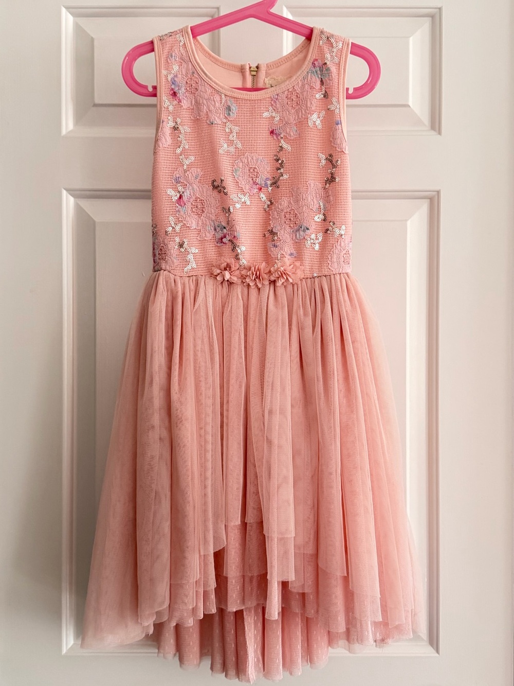 Embroidered Sleeveless Tulle Party Dress in Blush Pink